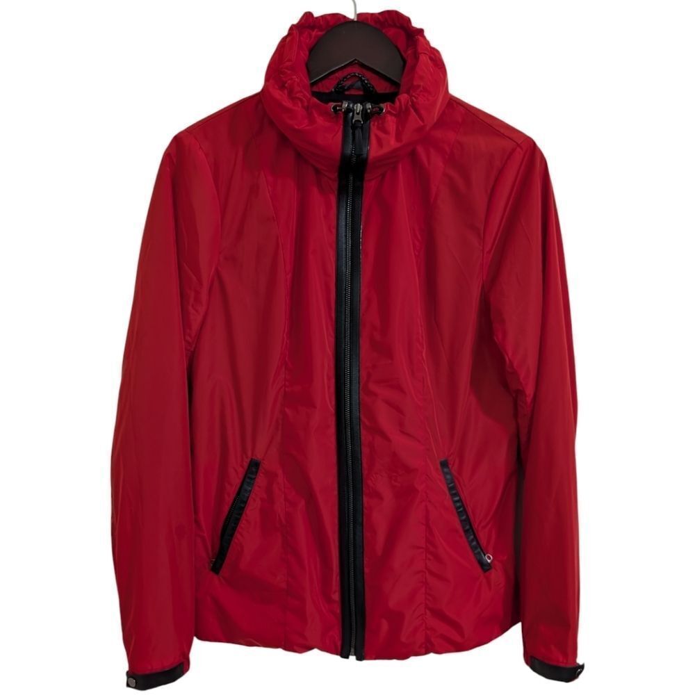 Mackage Women’s Red Technical Windbreaker Jacket Leather Trim M